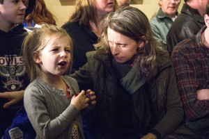 A young girl waits for Governor Christie's town hall to begin. Photo by Anna Sortino. 