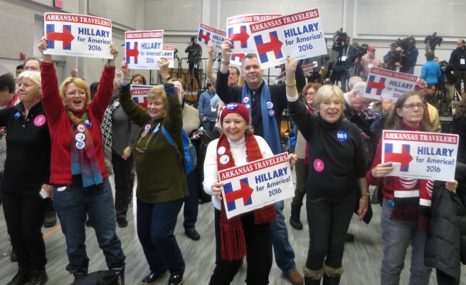 A group calling themselves the Arkansas Travelers attended presidential candidate Hillary Clinton's rally Monday morning. Photo by David Lim